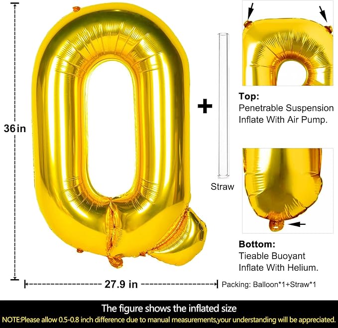Lovoir 40 Inch Large Gold Letter Q Balloons Big Size Jumbo Mylar Foil Helium - Image 2