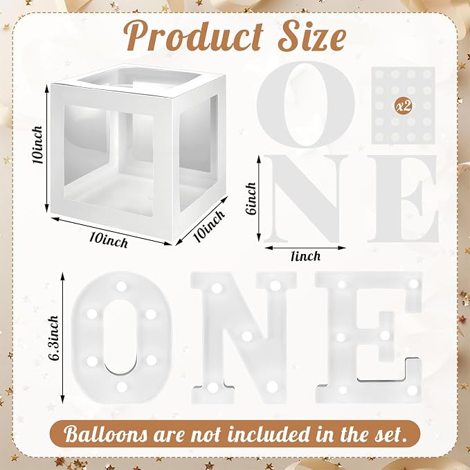 One Balloon Boxes with O, E Light up Letters Three White Transparent Square - Image 2