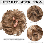 SARLA 2PCS Messy Hair Bun Hair Pieces Wavy Curly Synthetic Updo Fake Scrunchies Ponytail Extension for Women Cream Blonde