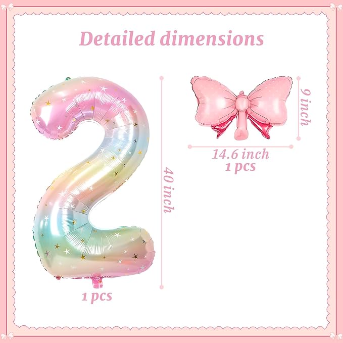 Number 2 40 Inch Rainbow Star Gradient Giant Number Balloon & Mini Bow Balloon - Image 2
