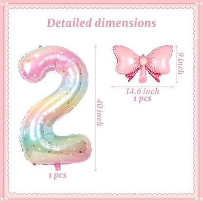 Number 2 40 Inch Rainbow Star Gradient Giant Number Balloon & Mini Bow Balloon - Image 2