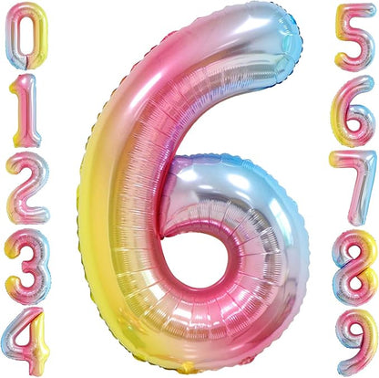 Rainbow Gradient Number 6 Balloon 40 Inch Big Large Balloons 0-9 | 6th Helium by SULALABOO