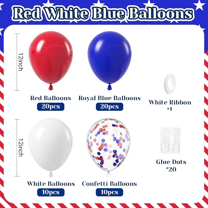 BAUANOOY Red White and Blue Balloons - Image 2