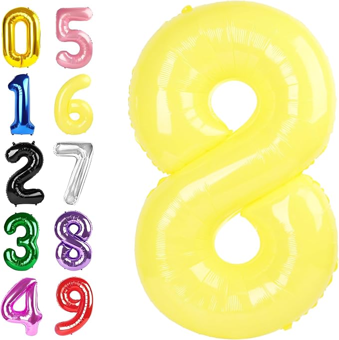 7 Balloon Number 40 Inch for Yellow Birthday Party Decorations | Mix & Match by Argthjy