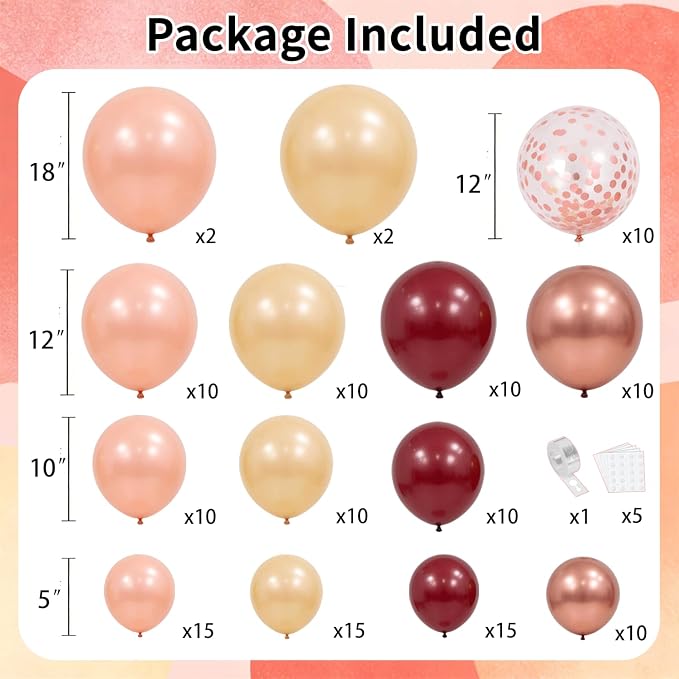 Burgundy Rose Gold Balloon Garland Arch Kit, Pearl Maroon Champagne Rose Gold - Image 2