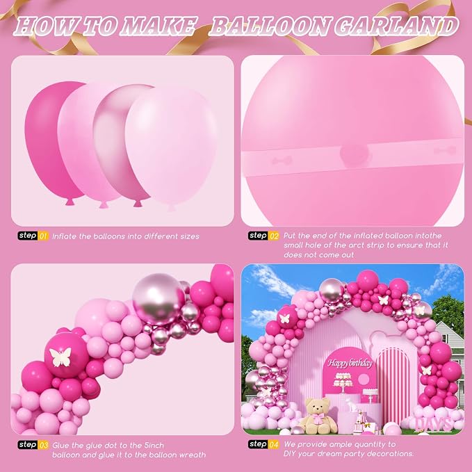 412Pcs Pink Balloon Garland Arch Kit, 18 12 10 5 Inch Hot Pink Balloons - Image 3
