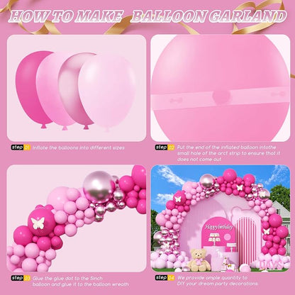 412Pcs Pink Balloon Garland Arch Kit, 18 12 10 5 Inch Hot Pink Balloons - Image 3