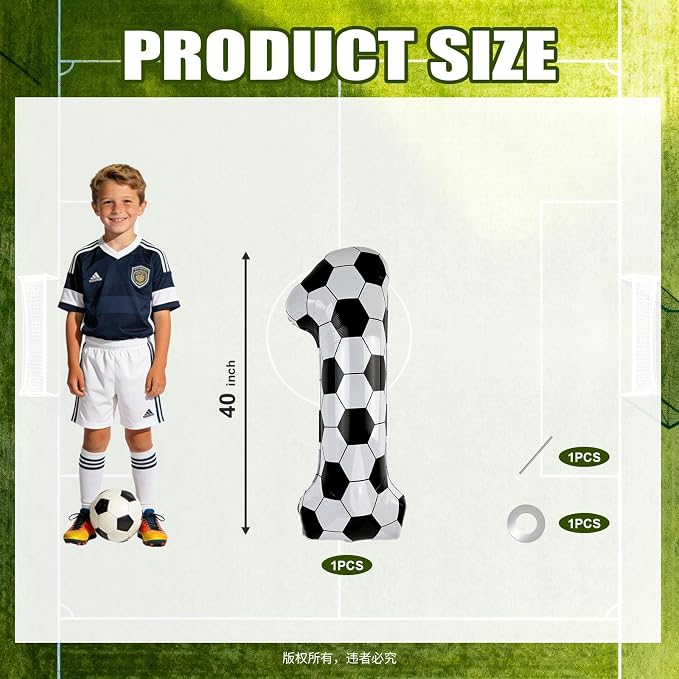 40 Inch Soccer Number 1 Foil Balloon, Soccer Birthday Party Decorations | - Image 2