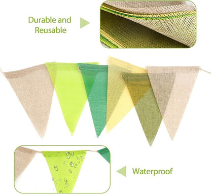 G2PLUS Pre-Strung Burlap Pennant Banners, 39Ft Sage Green Fabric Triangle Flag - Image 3