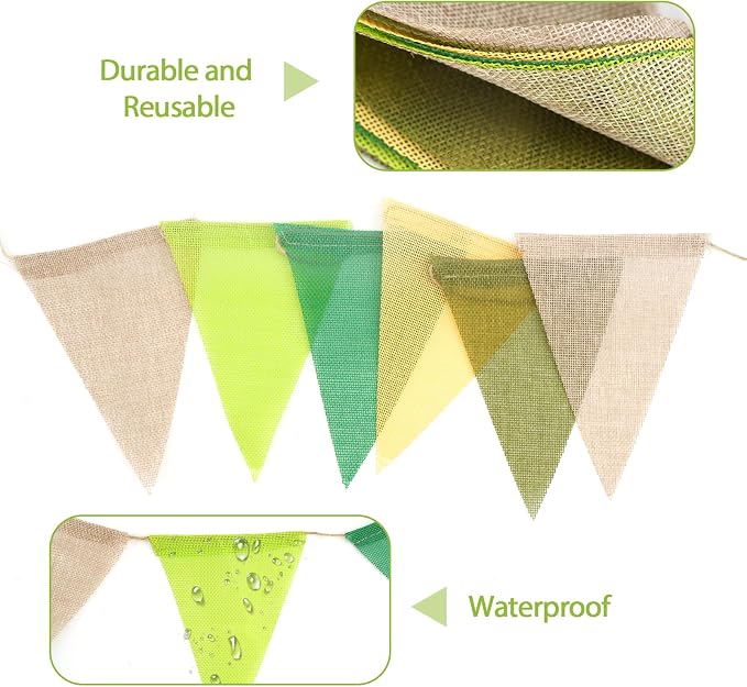 G2PLUS Pre-Strung Burlap Pennant Banner, 65Ft Sage Green and Yellow Triangle - Image 3