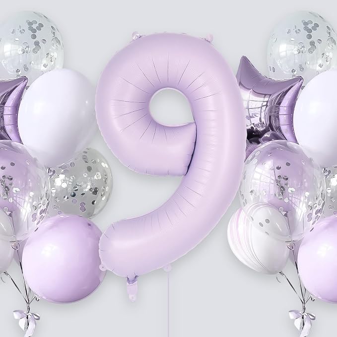 Light Purple Number 9 Balloon, 40 Inch Big Large Foil Helium Number Balloons - Image 2