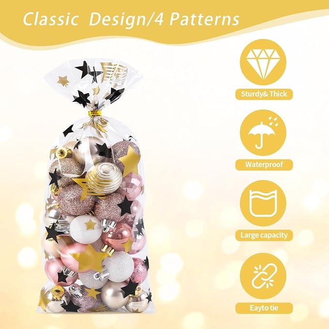 COQOFA Black Gold 5"X11" Gift Wrap Cellophane Cello Bags: Clear Candy Cookie & - Image 3