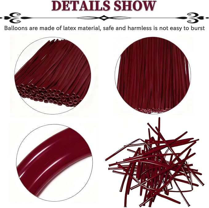 Burgundy Long Balloons Premium 260 Twisting Balloons Animals Magic - Image 2