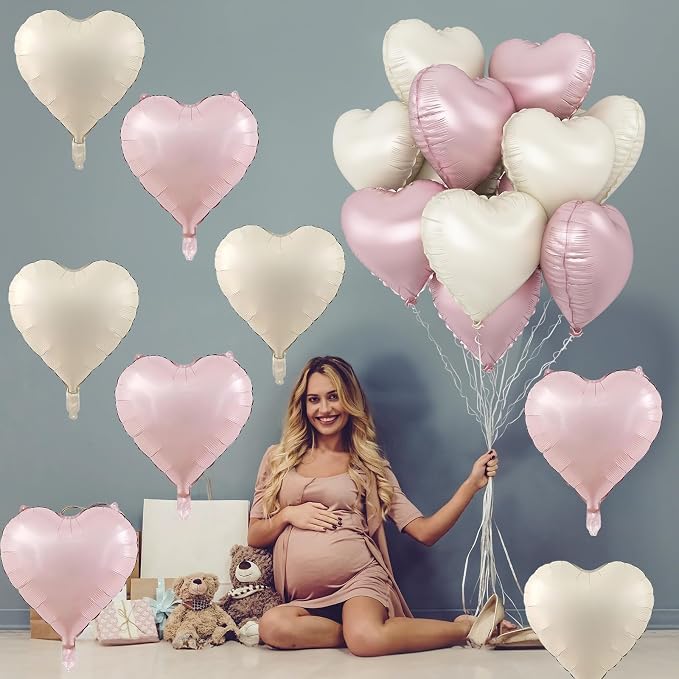 Pink White Heart Balloons, 18 Inch Baby Pink and Cream Helium Foil Heart - Image 7