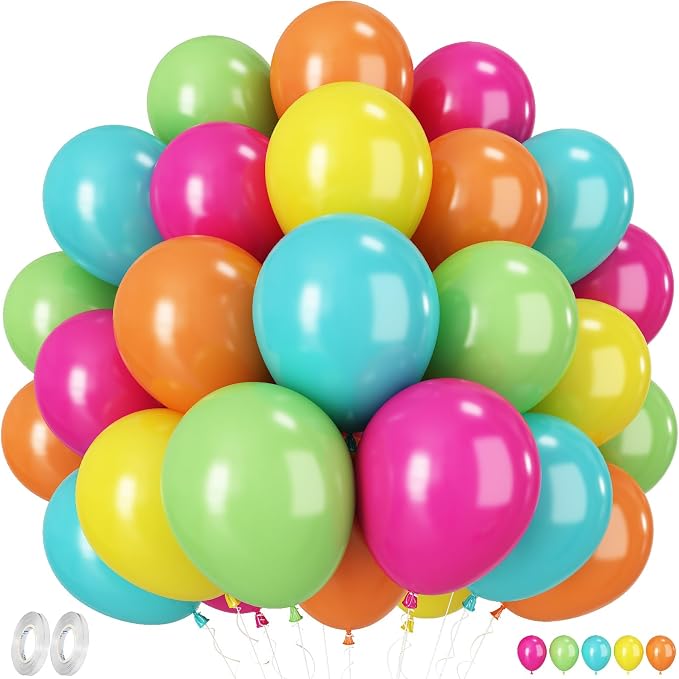 Tropical Balloons, 50 Packs 12 Inch Hawaiian Balloons Hot Pink Orange Teal by Togvu