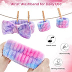 3PCS Spa Headband and Wristbands Set for Women, Soft Microfiber Face Wash Headband with Cute Bow, Elastic Absorbent Wrist Towels, Makeup Skincare Accessories for Facial, Shower, Yoga