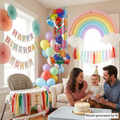 40 Inch Rainbow Number 1 Balloon, Large Colorful Mylar Foil Balloons 0-9 - Image 6
