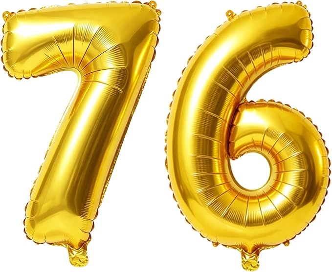 40 Inch Number 76 Balloons for 76th Birthday Party Decorations, 0-100 Gold by FOBELEC