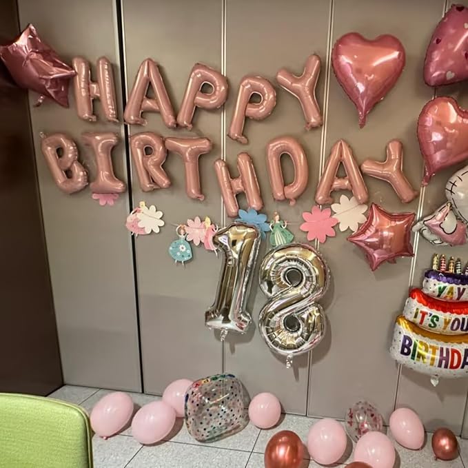 Happy Birthday Balloon Banner, 16 Inch Light Pink Mylar Foil Letter Balloons - Image 8
