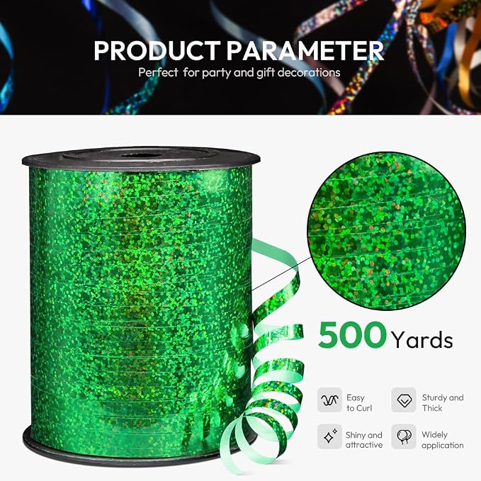 500 Yards Shiny Metallic Green Curling Ribbon - Image 2