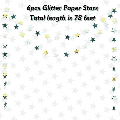 BEISHIDA 6Pcs Green and Gold Star Garland Decor Twinkle Paper Star Streamers - Image 2
