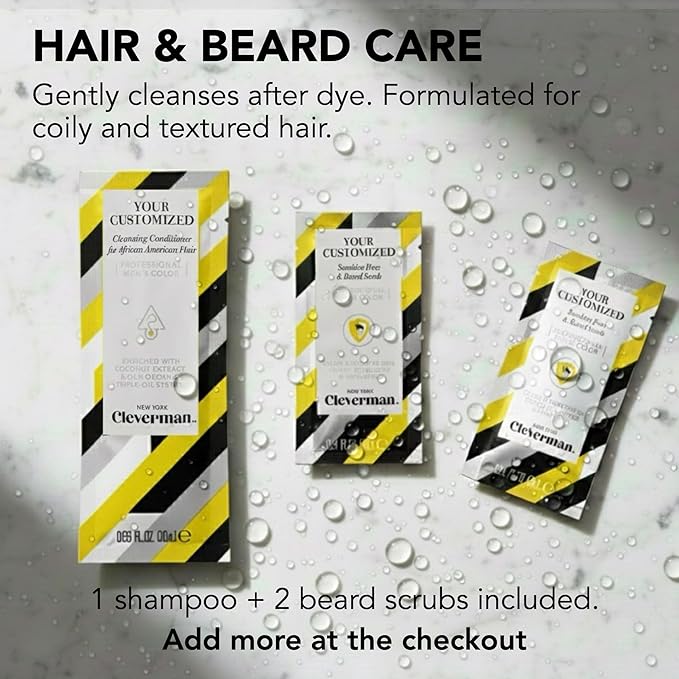 2X Pack Cleverman Hair & Beard Dye Kit for Men, All-in-One Reusable Mens Hair Color, Natural Gray Coverage, Ammonia-Free Beard Mustache Dye for Men (Dark Brown for Black Men)