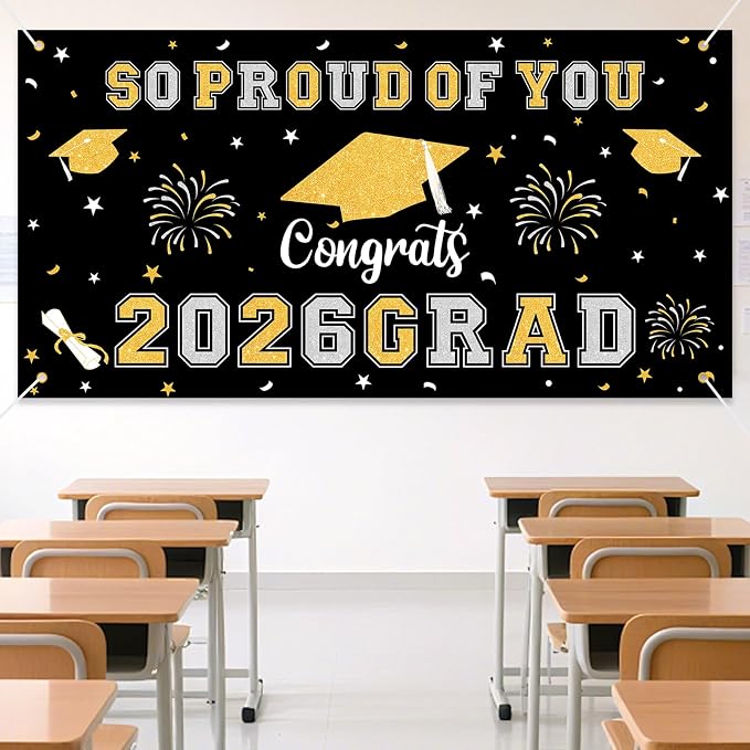 Graduation Decorations 2026 Black Gold Graduation Banner 66.1" x 33.8" - Image 3