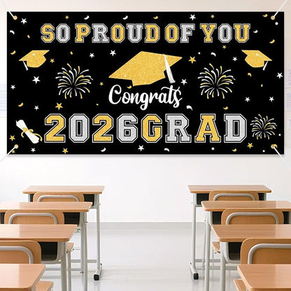 Graduation Decorations 2026 Black Gold Graduation Banner 66.1" x 33.8" - Image 3