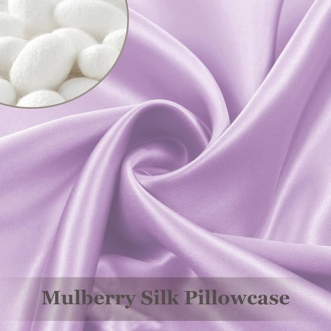 Adubor Mulberry Silk Pillowcase for Hair and Skin with Hidden Zipper, Both Side 23 Momme Silk, 900 Thread Count (20x30 inches, Queen Size, Light Purple, 1pc)