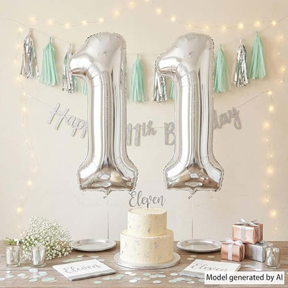 Silver Number 11 Balloon 40 Inch, Twin Glossy Foil - Image 6