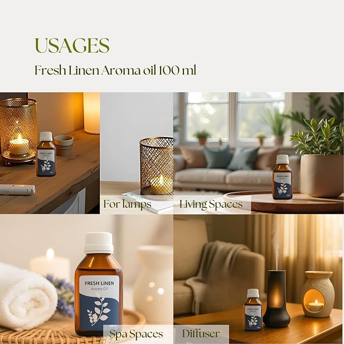 Roots & Above Pure Natural Fresh Linen Essential Oil 3.38 Oz/100 ml Oils for Skin, Hair Care, Massage, Diffusers, Humidifiers, DIY Beauty, Home Candle Making & Self-Care