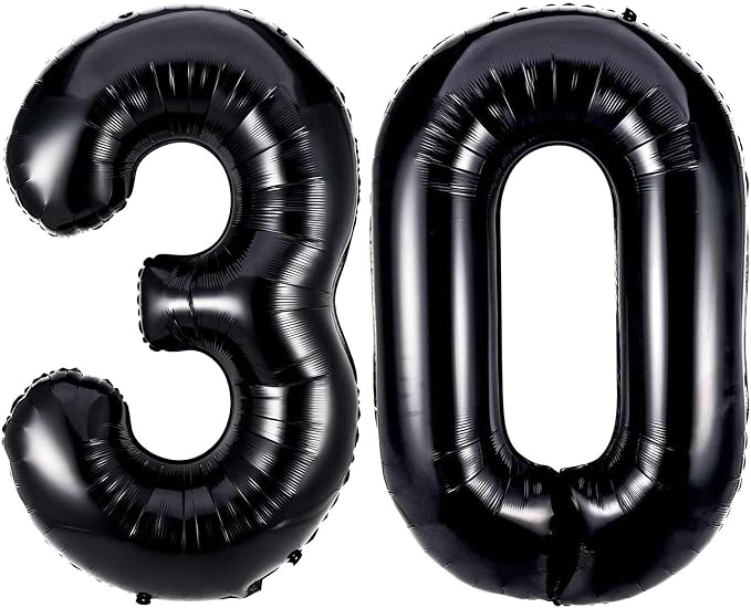 Black 30 Number Balloons, 40 Inch Giant Number 30 Balloons Foil Mylar Helium by Lovoir