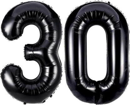 Black 30 Number Balloons, 40 Inch Giant Number 30 Balloons Foil Mylar Helium by Lovoir
