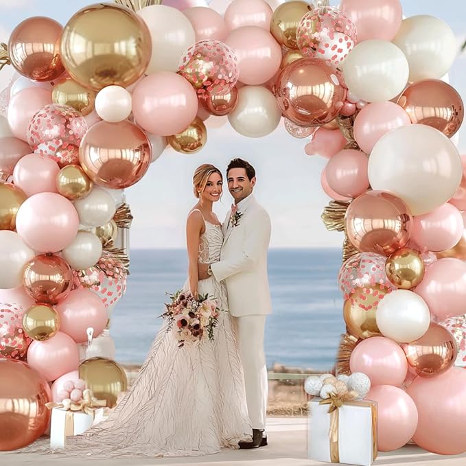 Rose Gold Pink Balloon Arch Kit, Pearl White, Different Size | Double Stuffed - Image 6