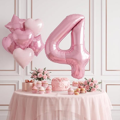 TONIFUL 4th Birthday Balloons Kit 40 Inch Pink Large Number 4 Foil Balloon | - Image 5
