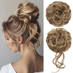 CJL HAIR 2PCS Messy Bun Hair Pieces Wavy Curly Synthetic Updo Chignon Fake Scrunchies Ponytail Extension for Women Bernstein Multi