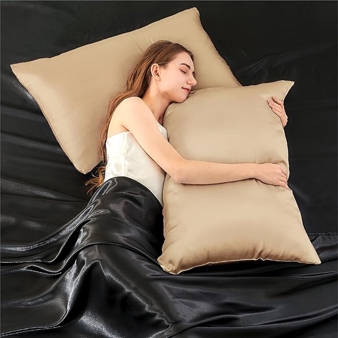 INFIIXSO Mulberry Silk Pillowcase for Hair and Skin, Silk Pillow Cases Queen Size Set of 2 with Hidden Zipper 20x30 Inches, Smooth and Soft Cooling Pillow Cases for Hot Sleepers(Champagne, 2 Pack)