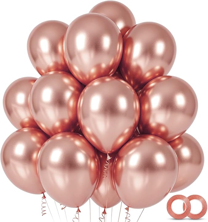 100pcs Rose Gold Metallic Chrome Balloons 12 inch Rose Gold Latex Round Helium by ASIYUHY