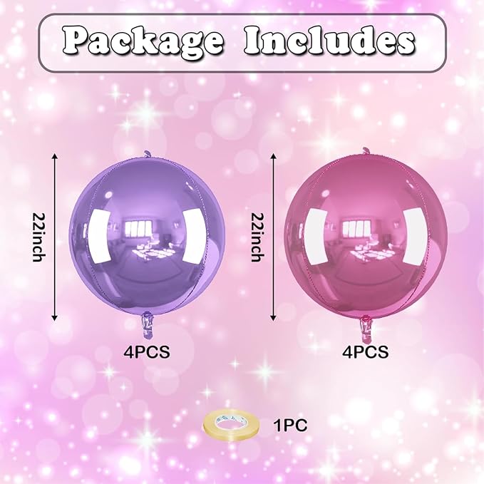 8 Pcs Pink Purple Round Foil Balloons Metallic Purple Lavender Baby Light Pink - Image 2
