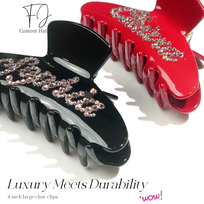 Personalized Colorful Name Hair Claw Clips for Women,Custom Hair Clips with Diamond,Cute Hair Accessories 4",Handmade Rhinestones Hair Clamp Gifts for Mom,Bride,Wife,Bridesmaid,Couples（Red）
