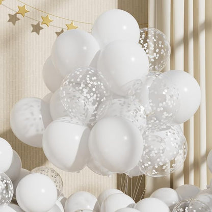 RainbowQ White Balloons 55Pcs 12 Inch Confetti Latex Helium Party Balloon | by RainbowQParty