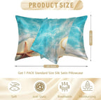 Imitation Silk Pillow Case for Hair and Skin Beautiful Beach and Starfish 1 Pack Satin Pillow Case Standard Size with Hidden Zipper Smooth Cooling Pillow Cover for Sleeping 20”x26”