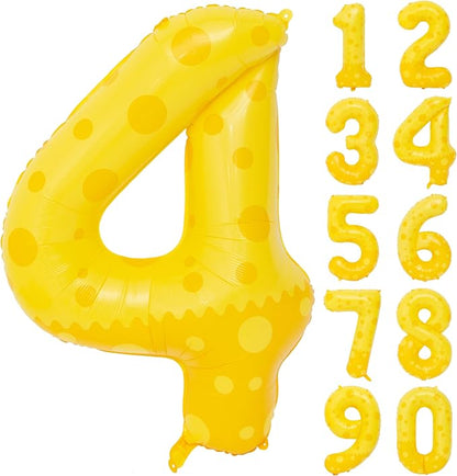 40in Yellow Polka Dot Number 4 Helium Foil Polyester Film Balloon Digital 4 | by Exquisitehighqualitypartydecorationstomeetyoureveryneed%EF%BC%81