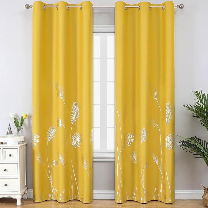 Yellow Room Darkening Curtains 84 Inches Long by ESTELARTEXTILER
