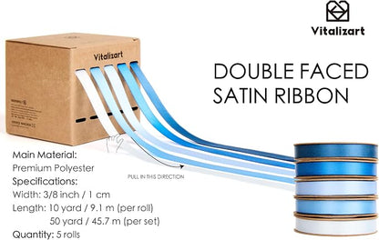 Vitalizart Blue Ribbons for Crafts 3/8" x 50 Yd Satin Ribbon Double Face Gift - Image 2