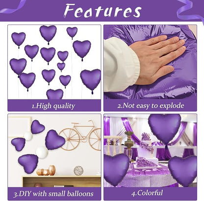 Purple Heart Balloon, 18inch Metallic Purple Heart Shape Foil Balloons - Image 4