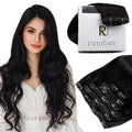 RUNATURE Clip in Hair Extensions Black Human Hair, Natural Black Human Hair Clip in Extensions, Long Hair Extensions Clip Ins, Full Head Brazilian Remy Hair, 24 Inch 135g 7pcs #1B