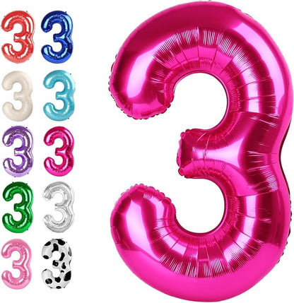 Hot Pink Number 3 Balloon 40 inch, Balloon numbers party supplies, deco photo by Upgesy