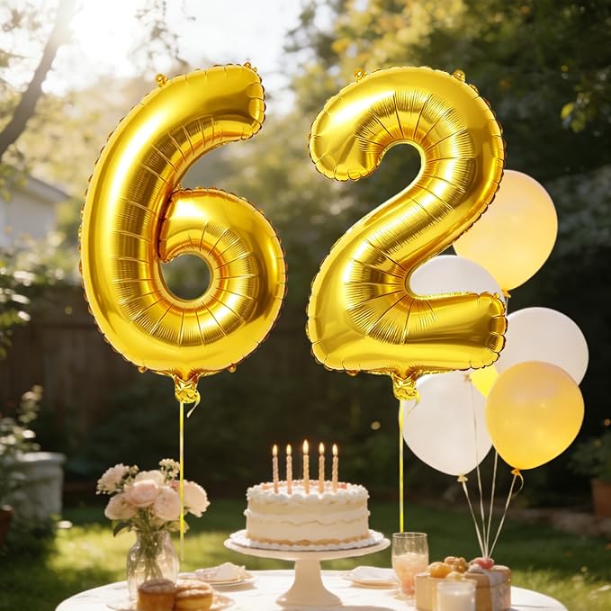 40 Inch Number 62 Balloons for 62nd Birthday Party Decorations, 0-100 Gold - Image 3