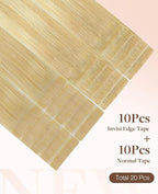 GOO GOO Invisi Edge Tape in Hair Extensions Human Hair, 18AT60A Pearl Ash Blonde Highlights10pcs injected with 10pcs classical tape ins, 14inch 50g, Virgin Remy Hair, Natural Look